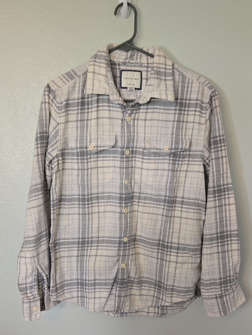 American Eagle | Gray Plaid Flannel Super Soft Button Down Shirt Size Small